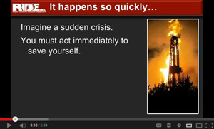 This screen grab is from a video demonstrating the value of Ride Inc rig escape products A screen capture of a video showing the benefits of having Ride Inc rig escape products on your well site.